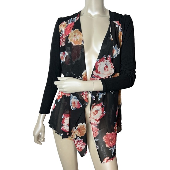 NWOT ALL FOR YOU brand Black Floral Long Sleeve Lightweight Draped Cardigan - Picture 8 of 8